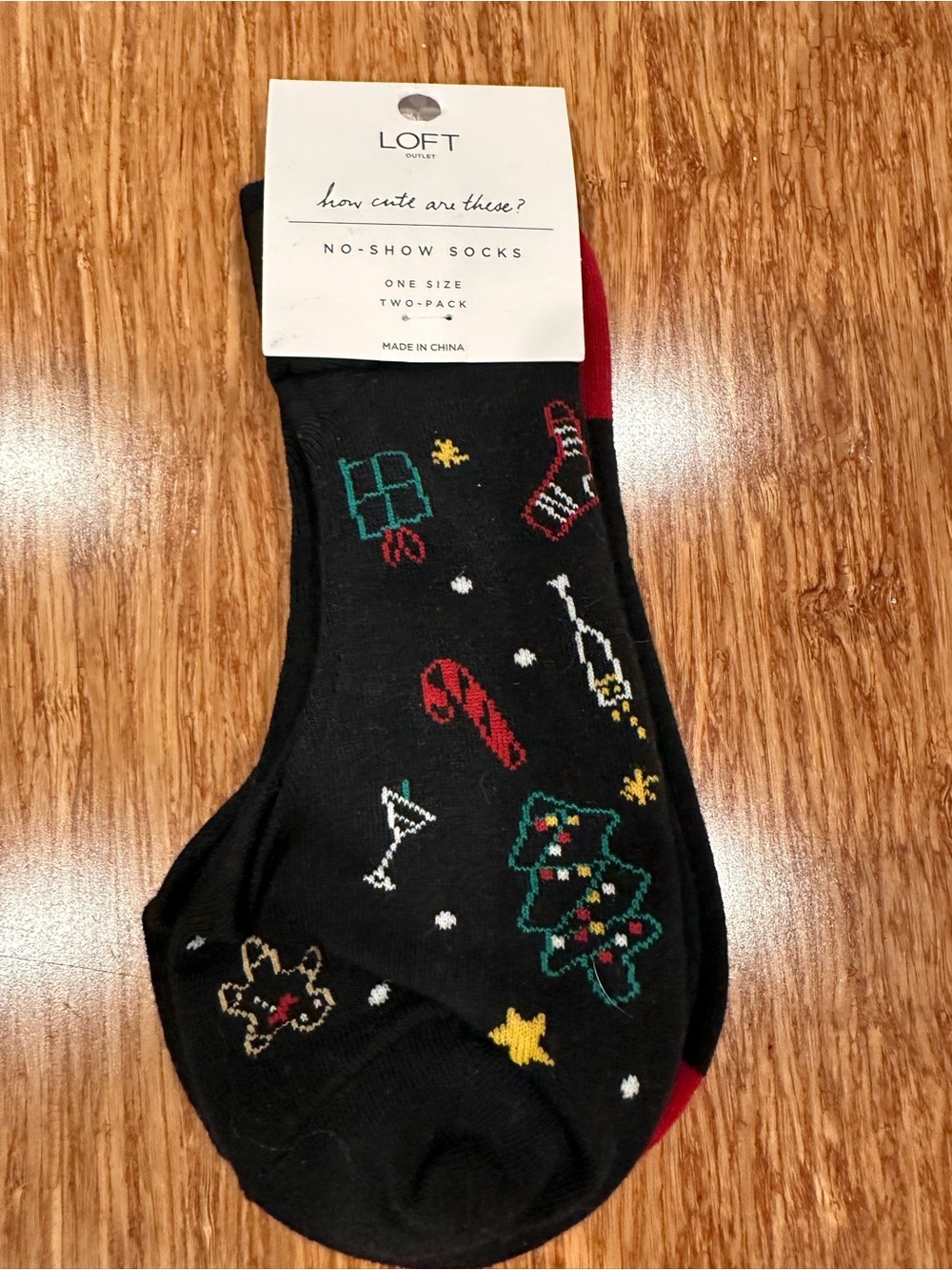LOFT Black Festive No-Show Socks with Holiday Motifs